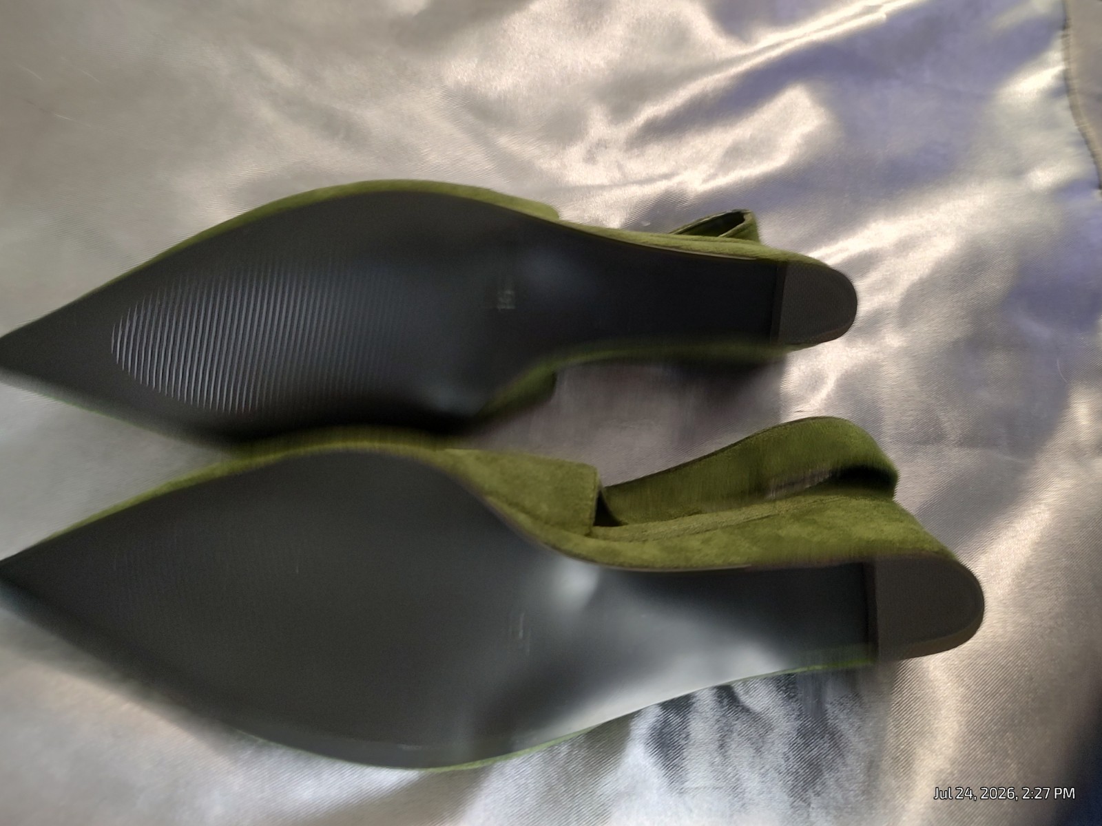 womens shoes Green suede YDN Pointed toe sling back. Size 16