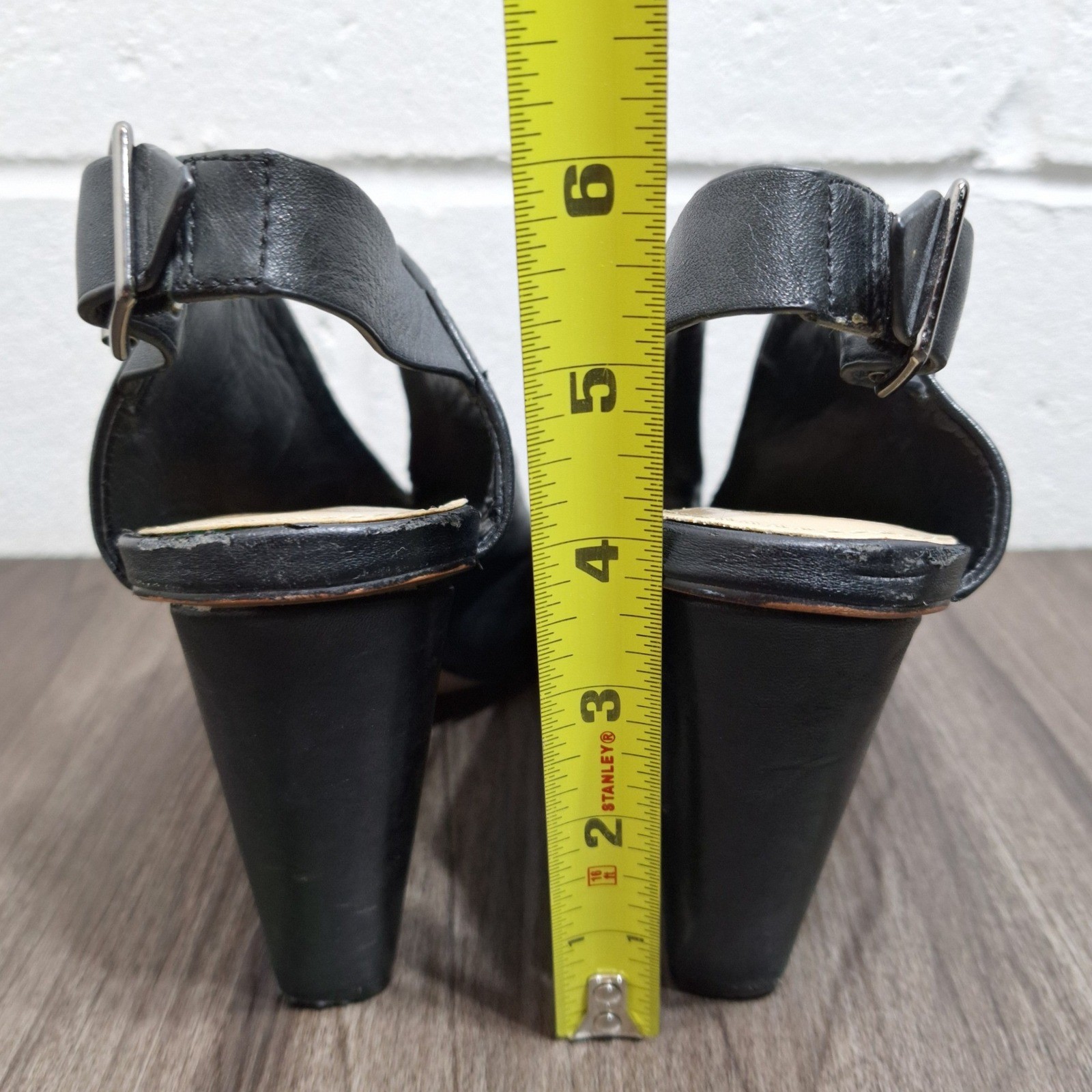Vince Camuto Women’s 7.5 M Kembia Black Leather Peep Toe Slingback Cone Heels