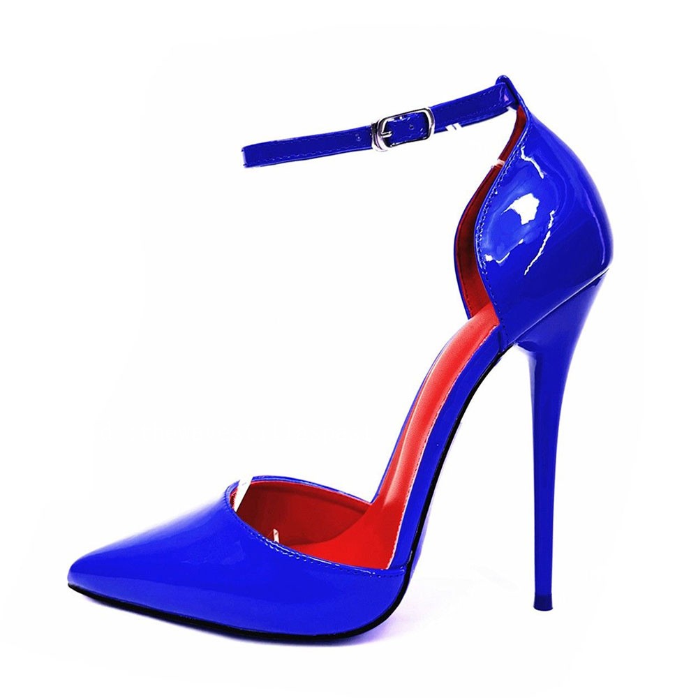 14/16CM Extreme High Heels Pumps Black Matte Pointed Toe Ankle Strap Stilettos