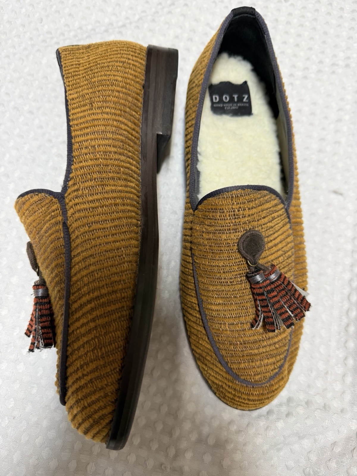 Dotz Corduroy Tassel Loafers Handmade In Brazil US 8 EU 38 Recycled Materials