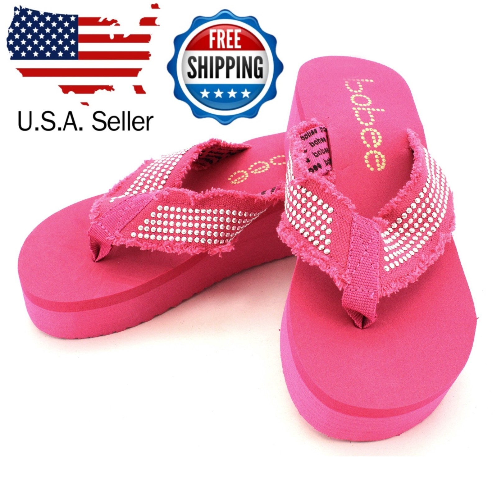 NEW !!! Bobee Fuchsia Pink Women’s EVA Platform Wedge Sandal Flip Flop Thong