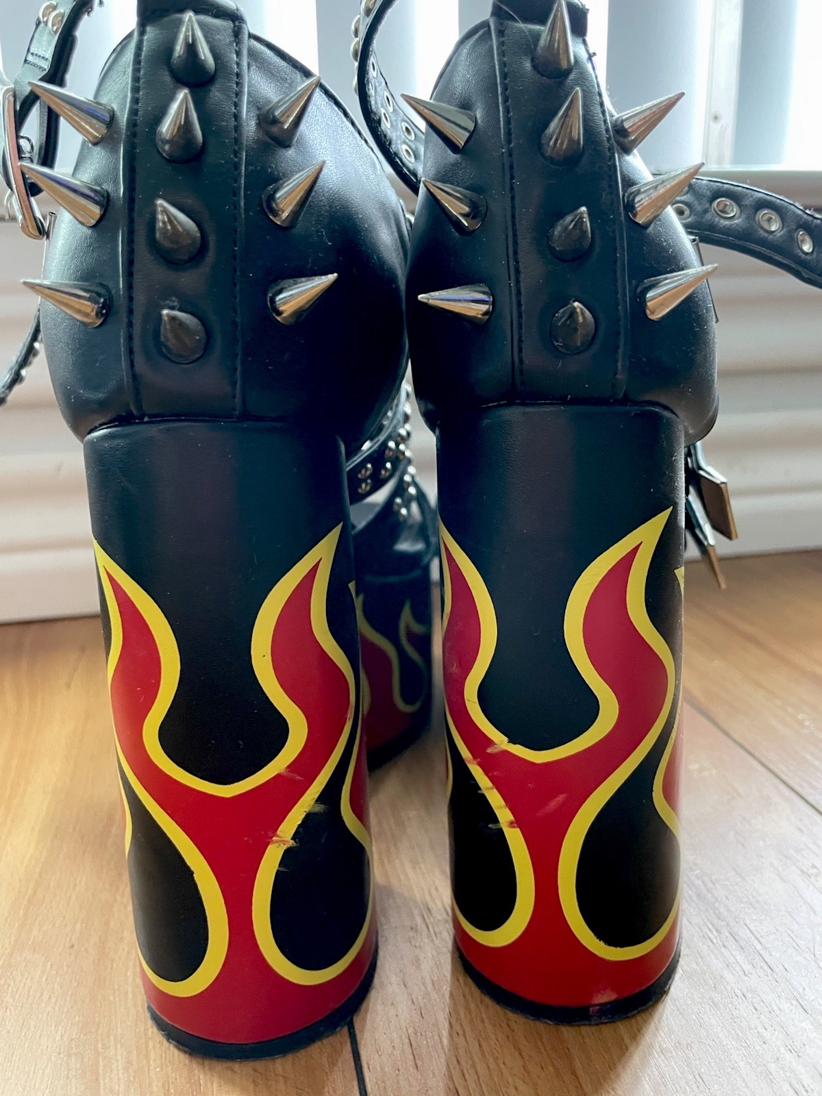Lamoda Falming Spiked Platform Heels Black/ Flame Size US 8/ UK 6/ EUR 38