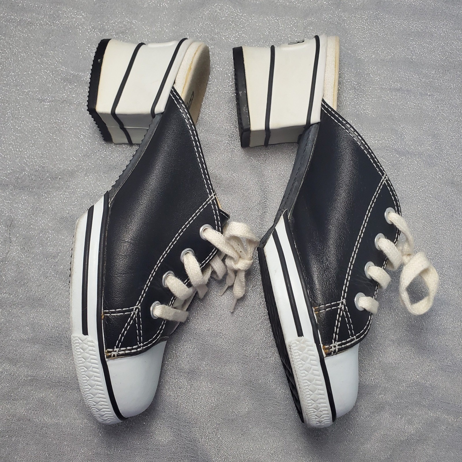 RARE 90s vtg Converse All Star Black White Canvas Mule Wedge Heels Women 5.5