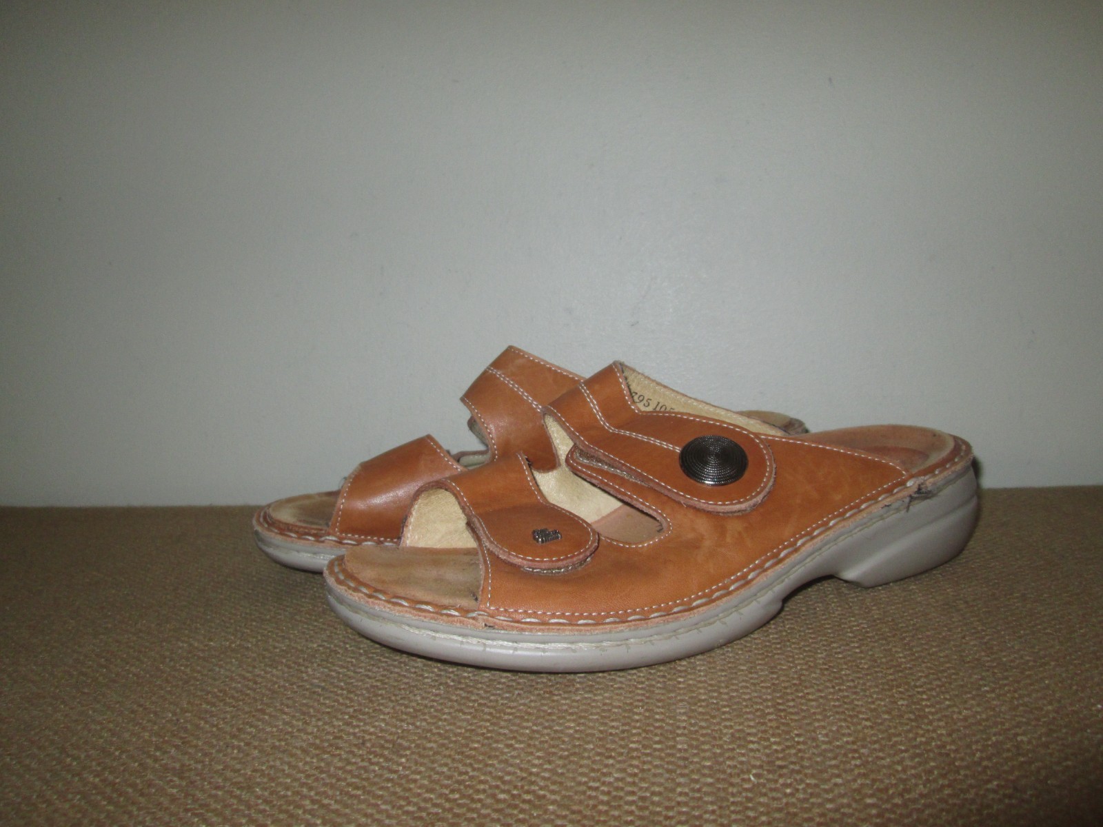 Women’s FINN COMFORT Sansibar Tan Leather 2 Strap Slides Comfort Sandals ~ 38