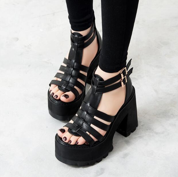 Womens Gladiator Chunky Heels Platform Ankle Strap Buckle Open Toe Sandals Shoes
