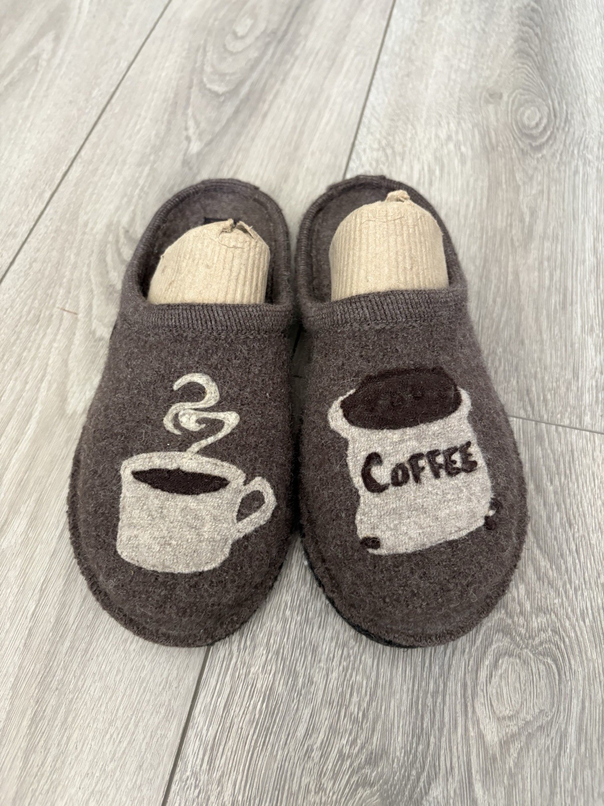 HAFLINGER COFFEE INDOOR WOOL SLIPPERS COMFY SZ US 8 EU 39 Brown Wool
