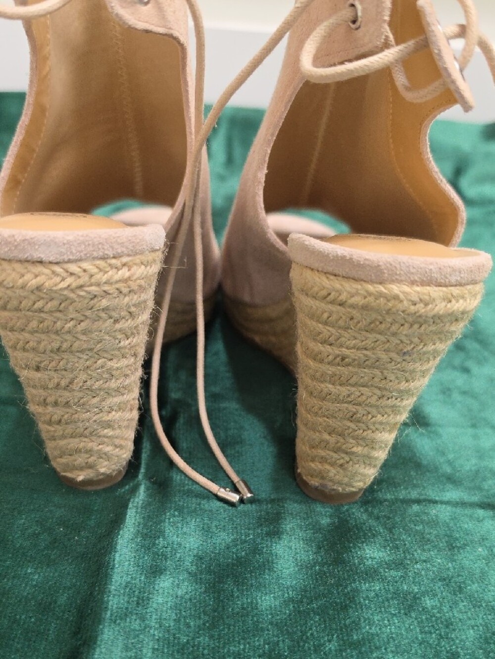 Laurie Felt Suede Lace-Back Peep-Toe Wedge Espadrille – Size – 8.5