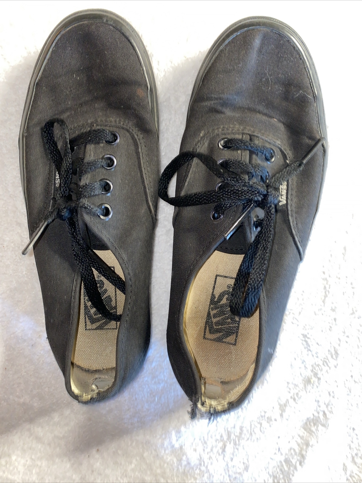 Vans M 5 W 7 Shoes Sneakers All Black Casual Summer Party Skater Laces (DAMAGED)