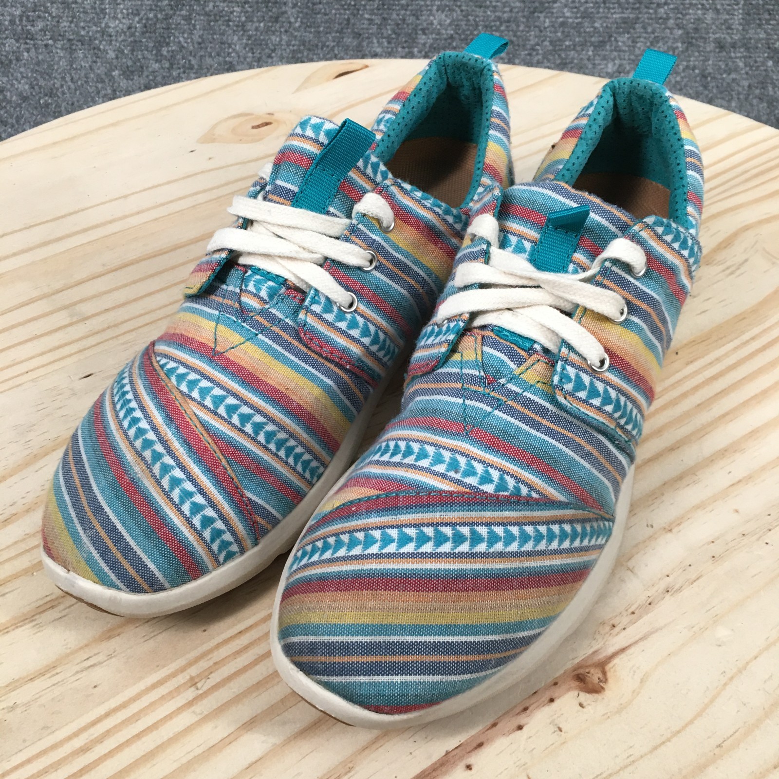 TOMS Shoes Womens 8 Del Rey Striped Casual Lace Up Sneakers Blue Multicolor