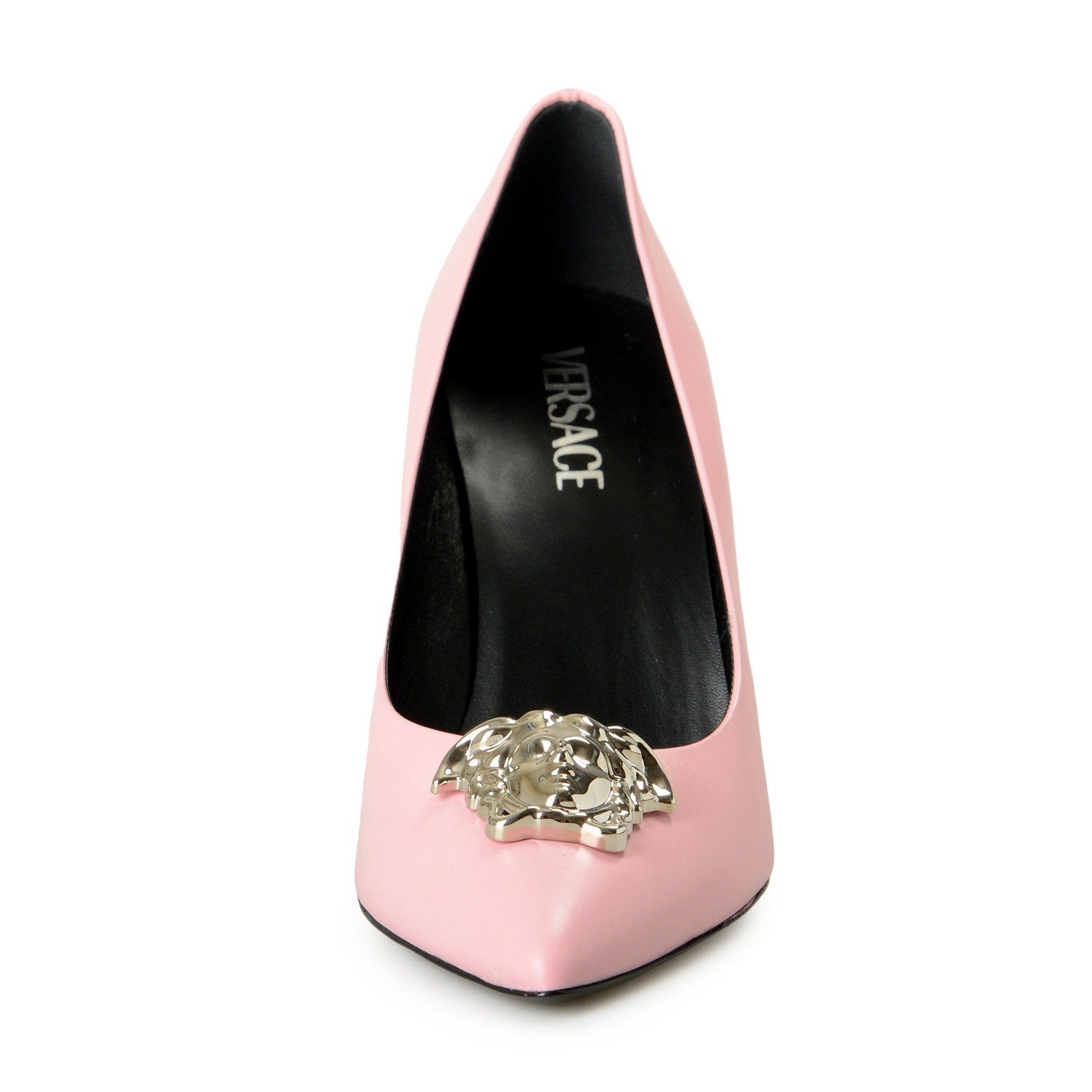 Versace Women’s Silver Medusa Pink 100% Leather Heeled Pumps Shoes US 6 IT 36