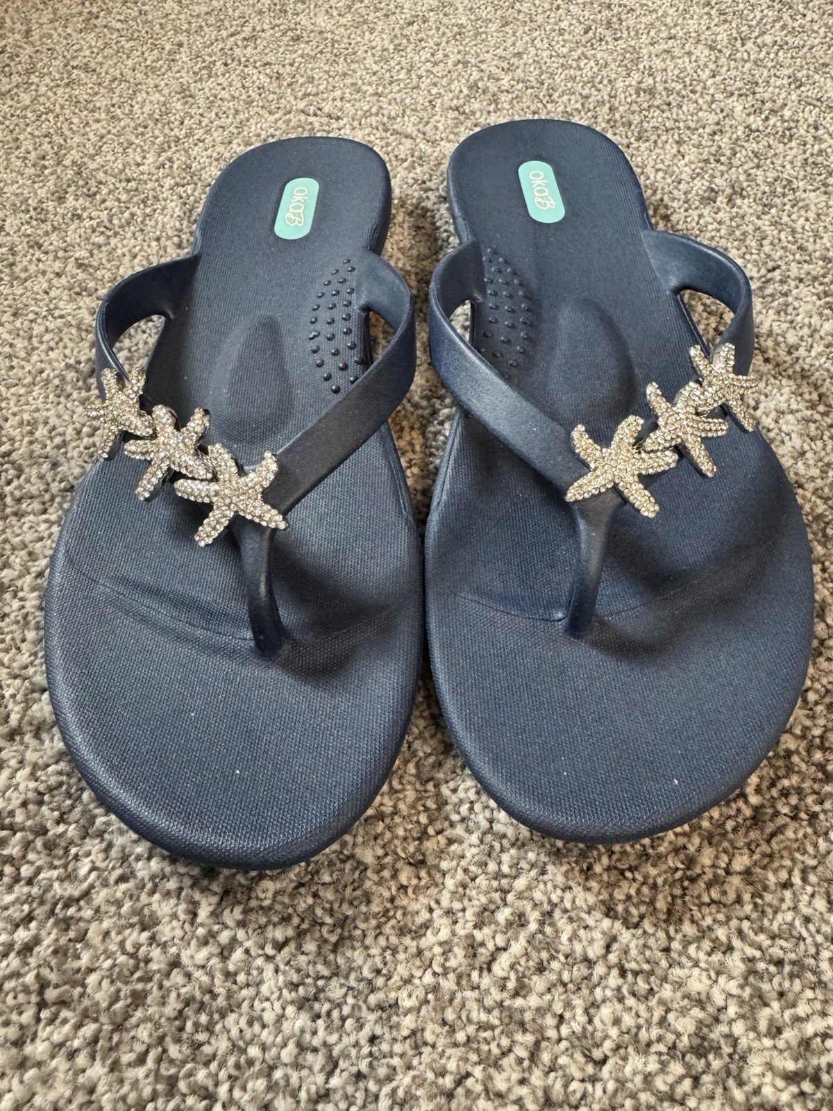 EUC Oka-B Ryann Flip Flop beach themed sandals crystal-encrusted starfish charm