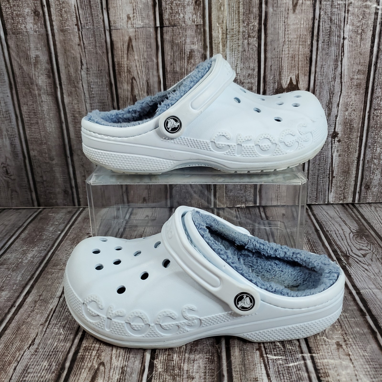 Crocs Unisex Baya Lined Faux Fur Strap Clogs Shoes Light Blue Women’s 8 Men’s 6