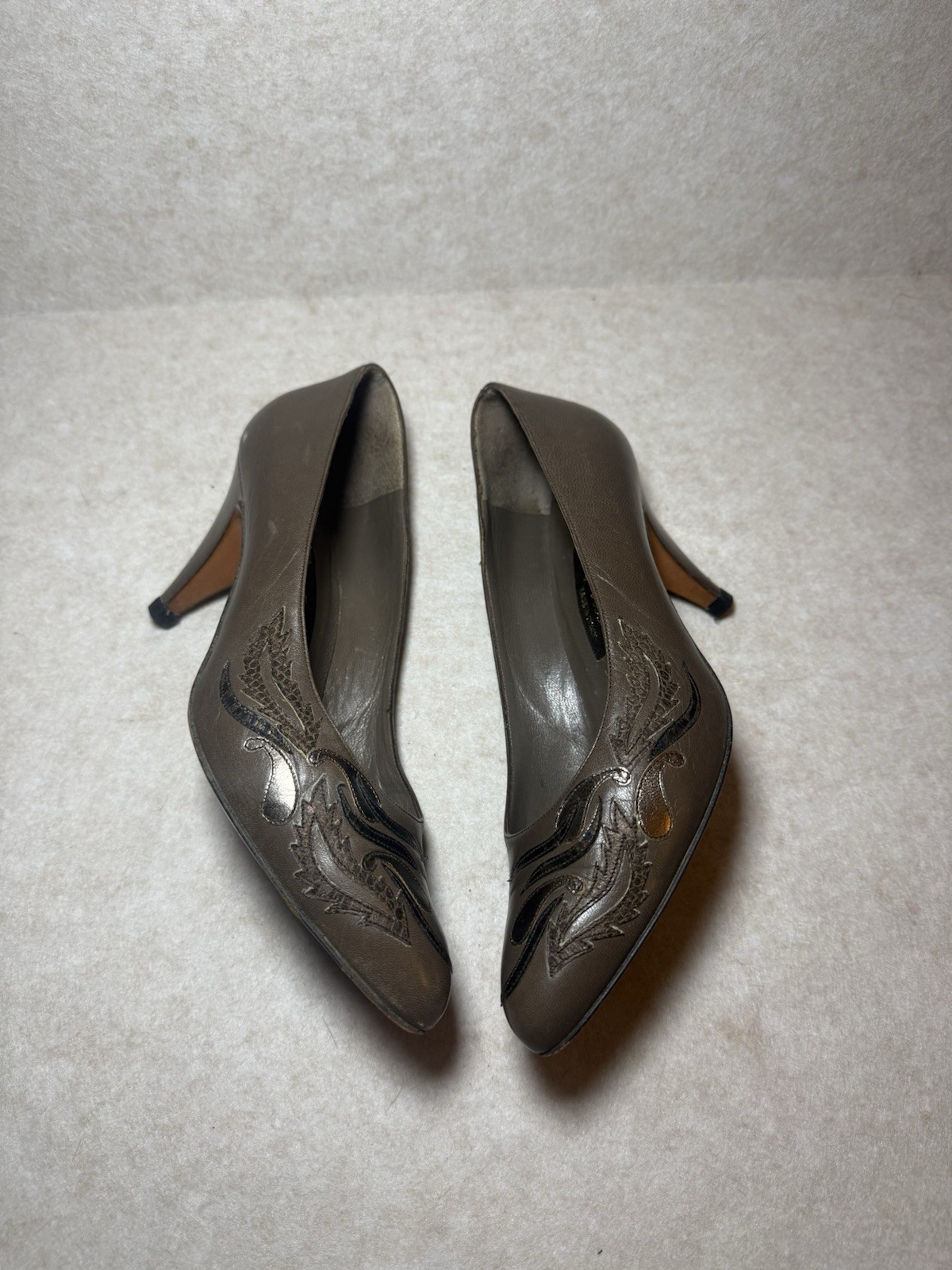 Raspini Firenze Vintage Italian Leather Brown Grey Gray Heels Size 39, US 8.5