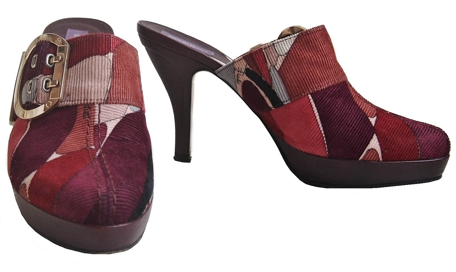EMILIO PUCCI Corduroy Mules Shoes Multi Color Women’s Size 36 US 6