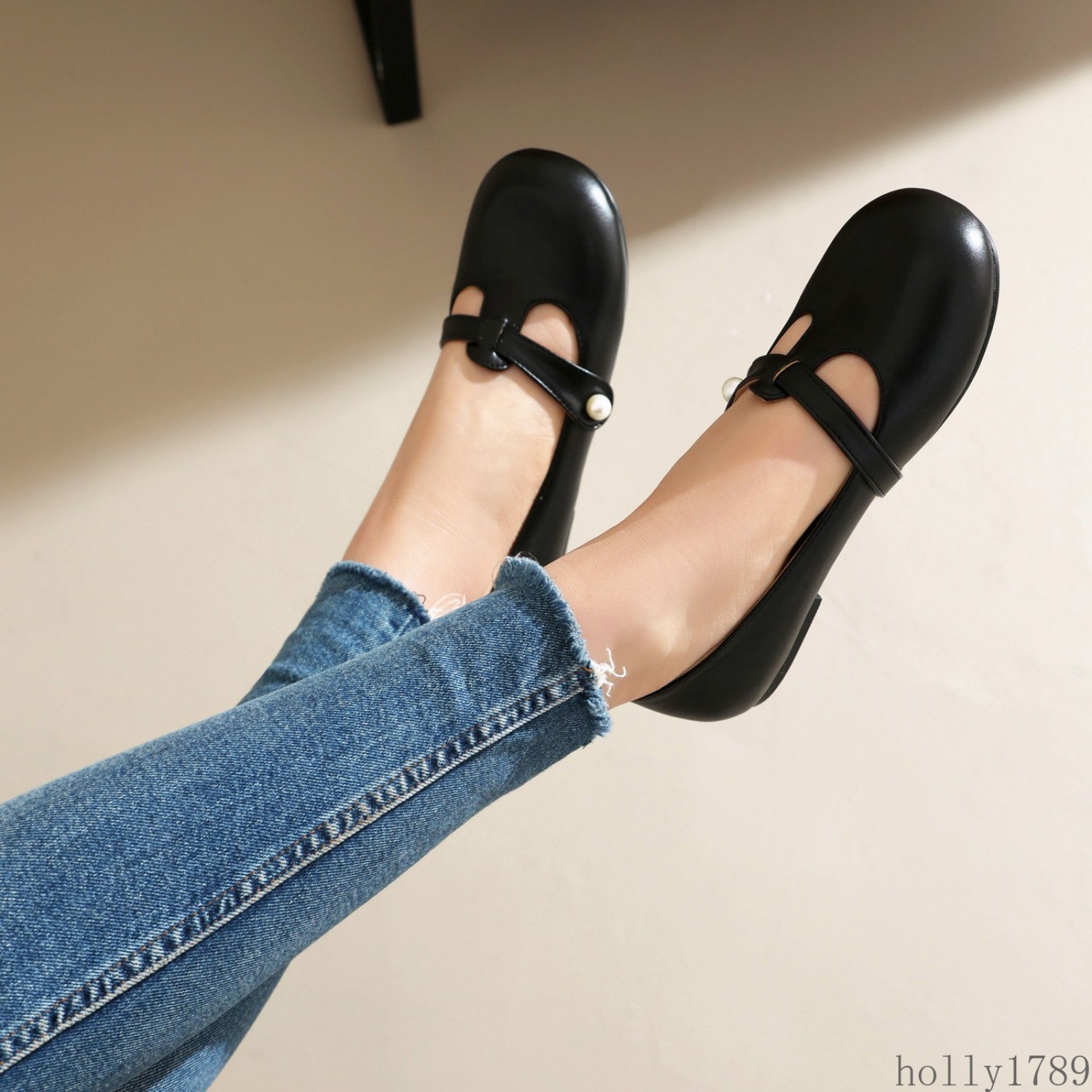 Womens Mary Jane Flat Shoes Round Toe Casual Slip on Loafers Shoes Plus Size