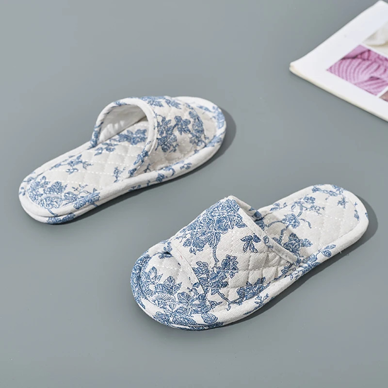 Women Home Slippers Soft Cotton Floral Floor Shoes Antislip Bedroom Slippers Lig