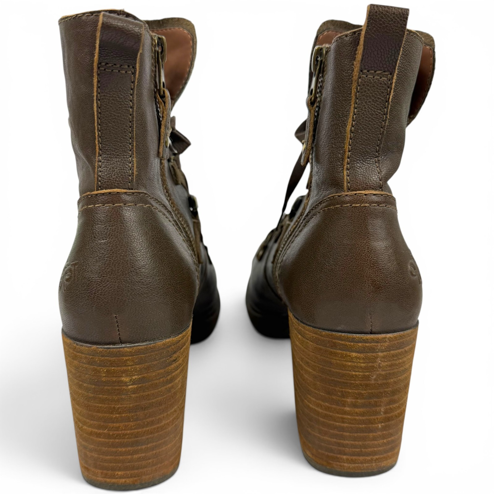 OTBT Oregon Jave Brown Leather Ankle Boot 3″ Block Heel Hiker Steamboat Boho 11M