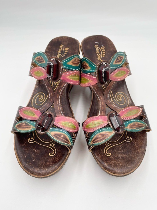 Spring Step Bonita Sandals Women’s Size 40 US 9 Bohemian Artsy Colorful Leaf