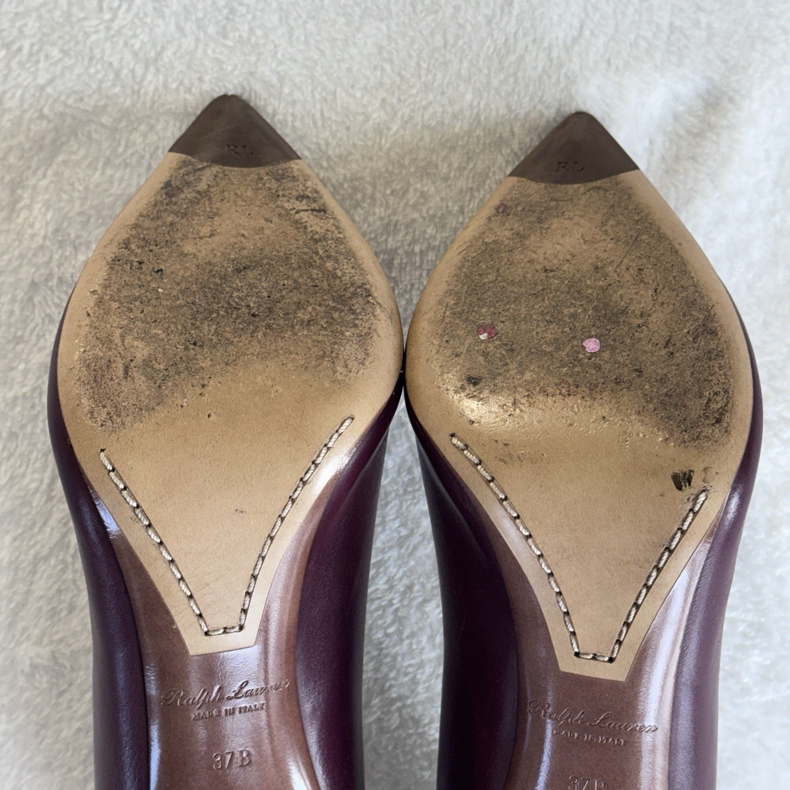 RALPH LAUREN Purple Label Celia Heels Calfskin Leather Pumps Made ITALY Sz 37 B