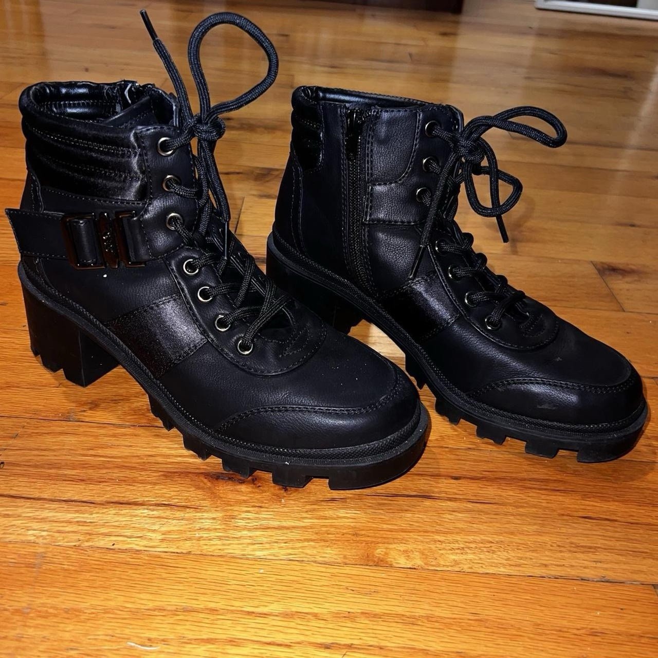 Vintage GUESS Black Chunky Platform Boots 2000s Y2K Size 7 Grunge Punk Goth