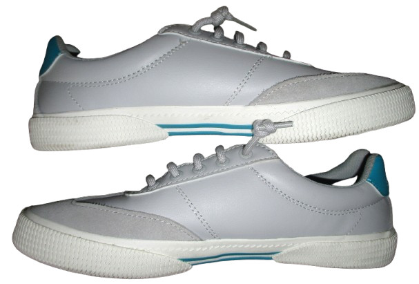 Sperry Pier Wave gray & aqua top sider slip on sneaker leather Womens size 8.5