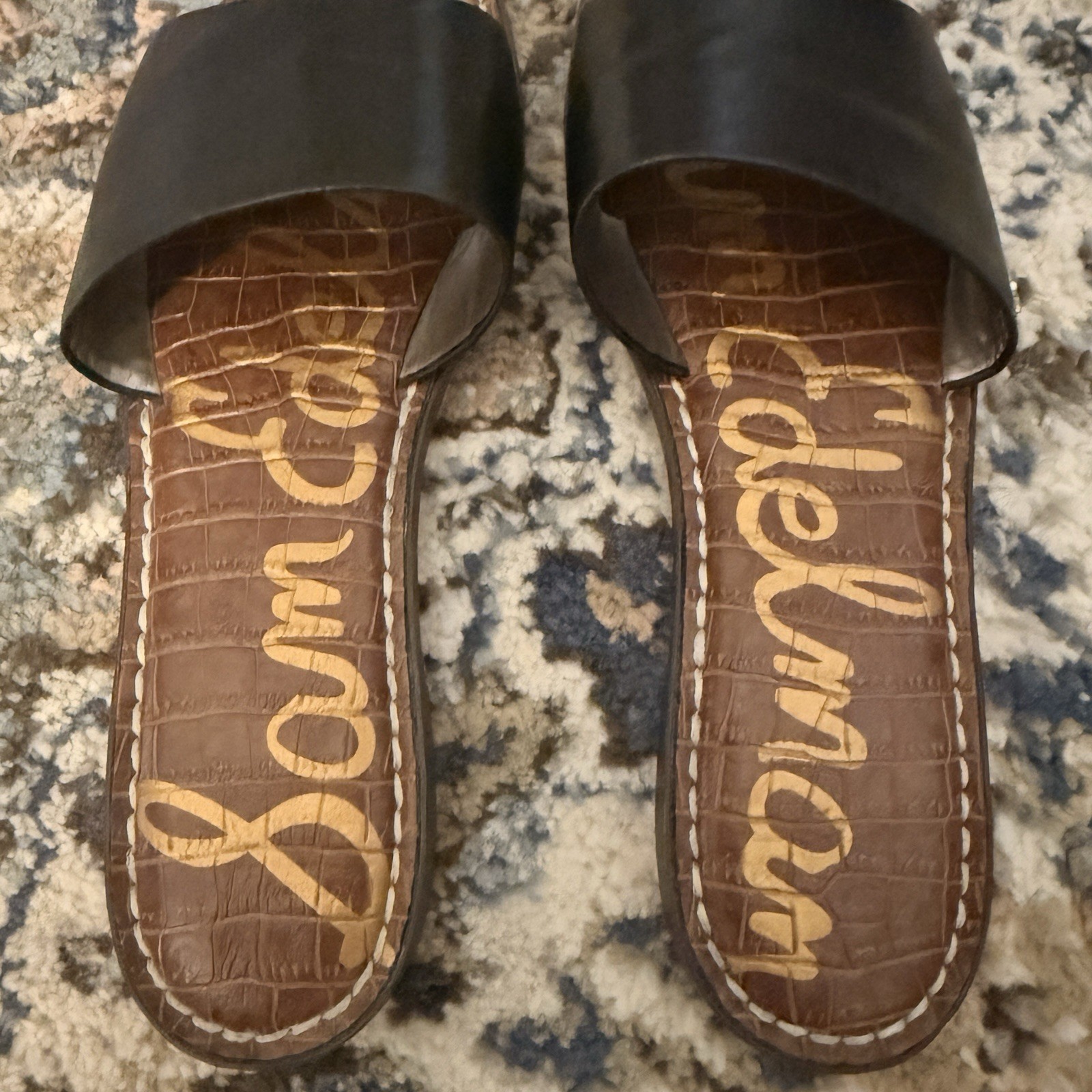 Sam Edelman Women’s Leather Slide Sandals Croc Embossed Logo Black US 6.5