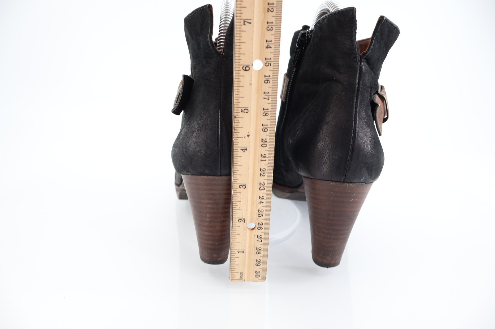Paul Green Women’s Boot Size 9 Block Heel Black Nubuck Bootie Brown Strap