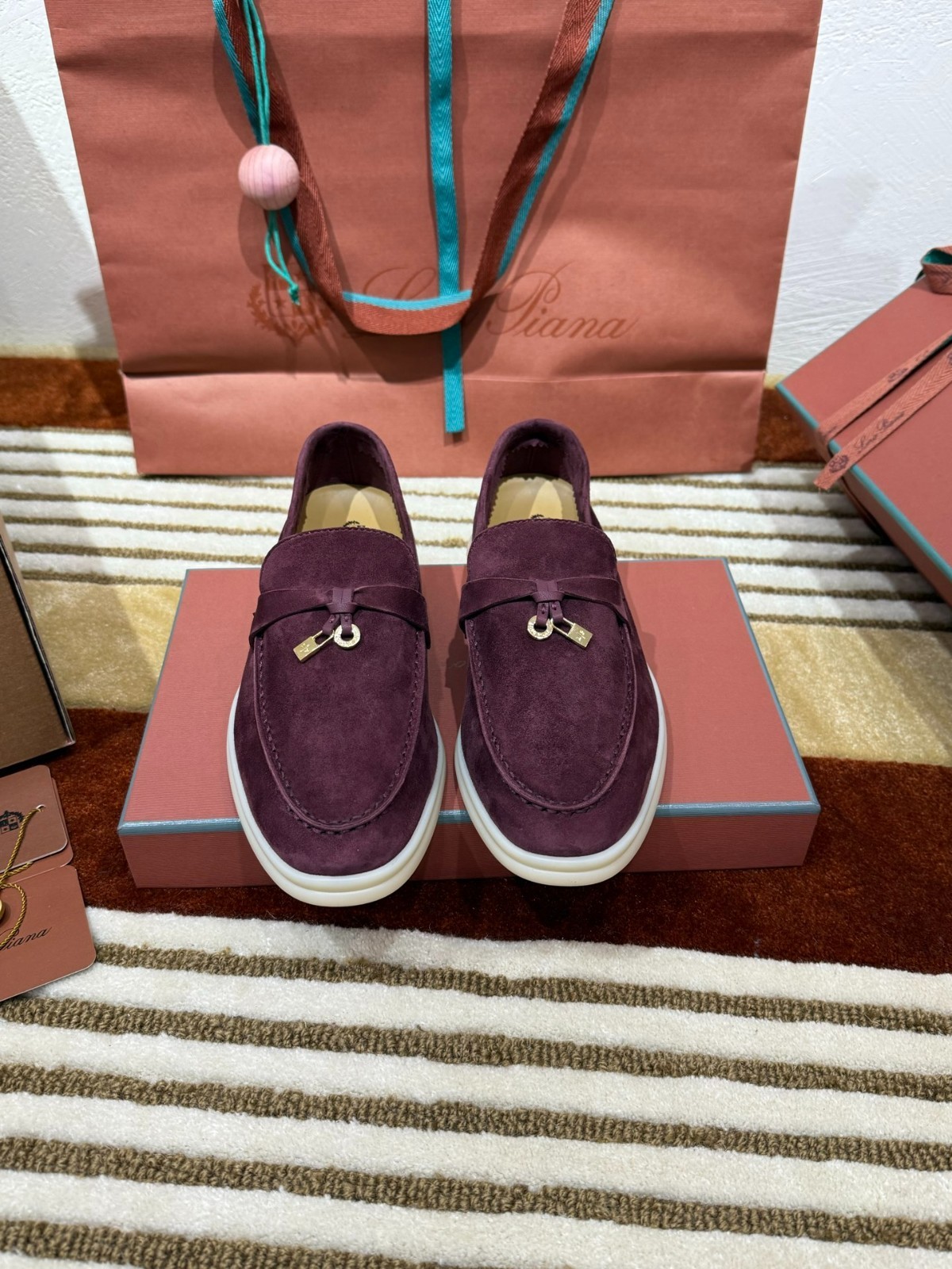 LORO PIANA Burgundy Red Soft Nappa Lined Cushioned Daily Urban Footwear🔥