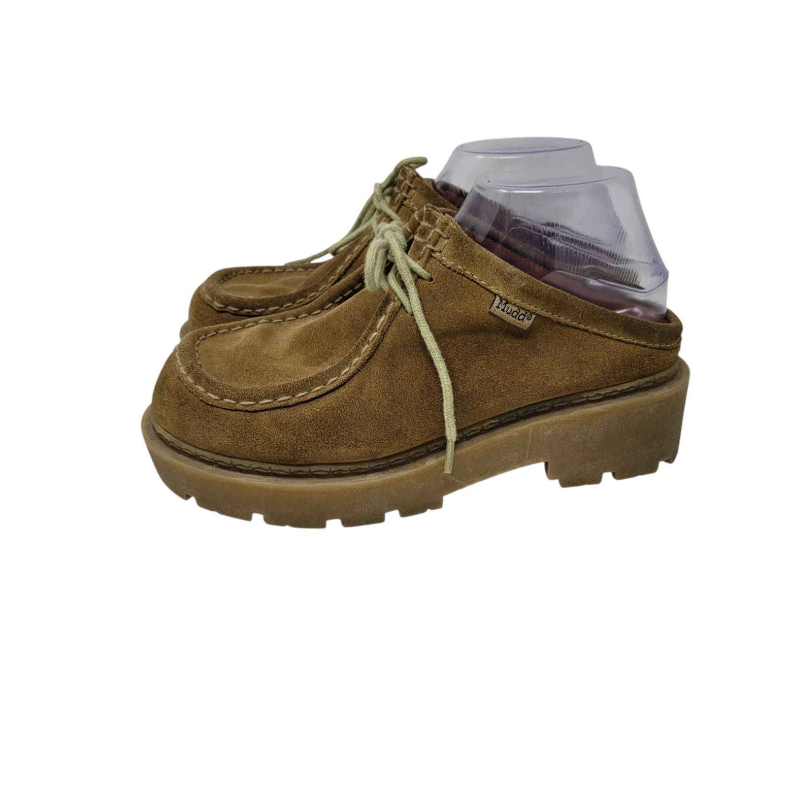 Vintage Mudd Tan Suede Chunky Platform Shoes Size 8 Backless Leather Y2k 90s