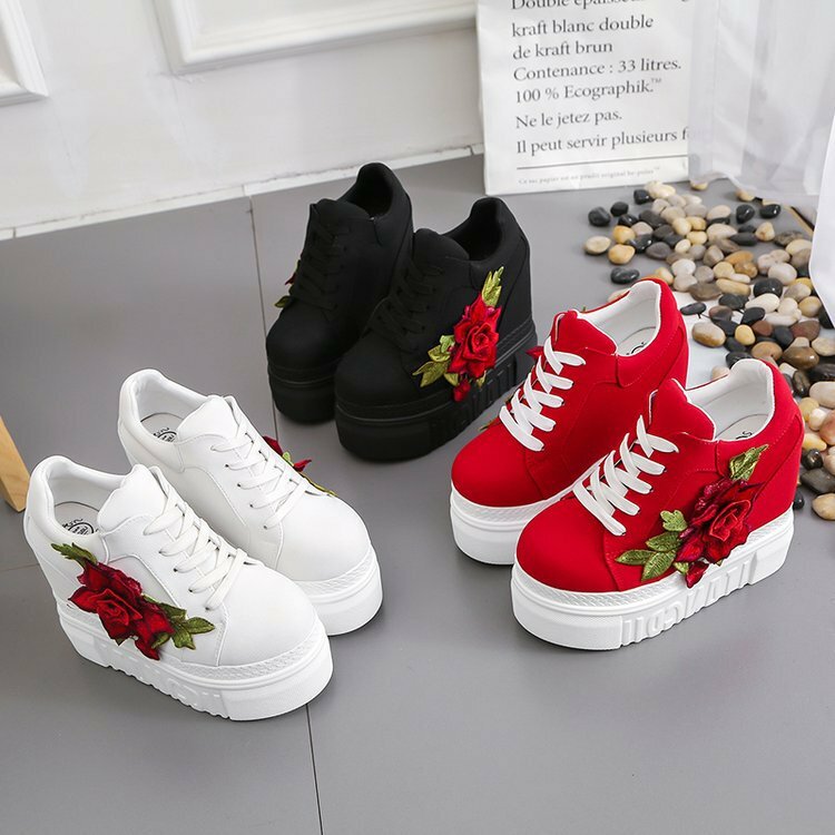 Women Floral Slip On Casual Chunky Creepers Platform Wedge Shoes Ladies Sneakers
