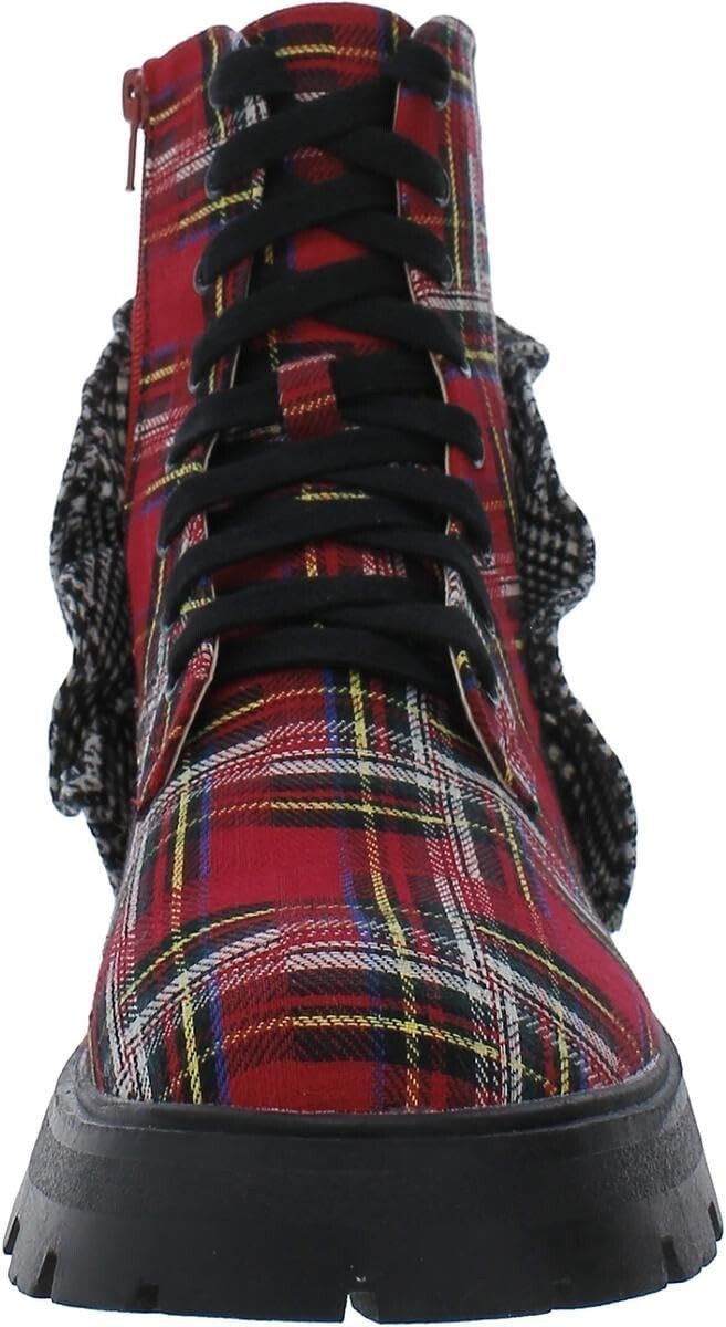 Betsey Johnson Rozey Womens Plaid Lug Sole Ankle Bootie Red Fabric ROZE01S559E0