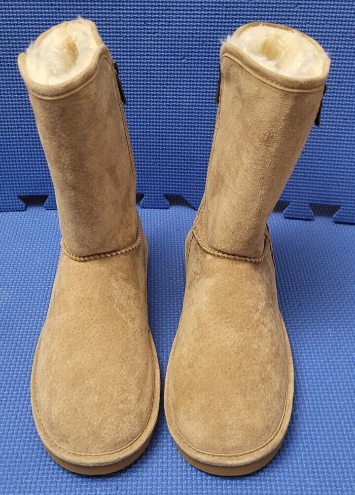 LAM Juniper Women US 10 Beige Suede Zip Boots Fur Lined Never Worn? w/Stain READ