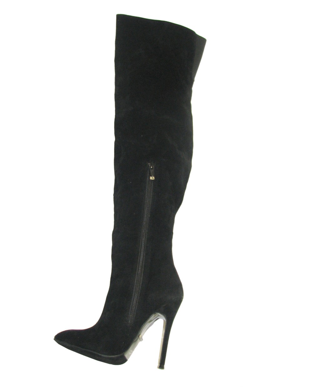 Highest Heel Womens 4.5″ Knee High Snake Covered Rear Black Suede Boots