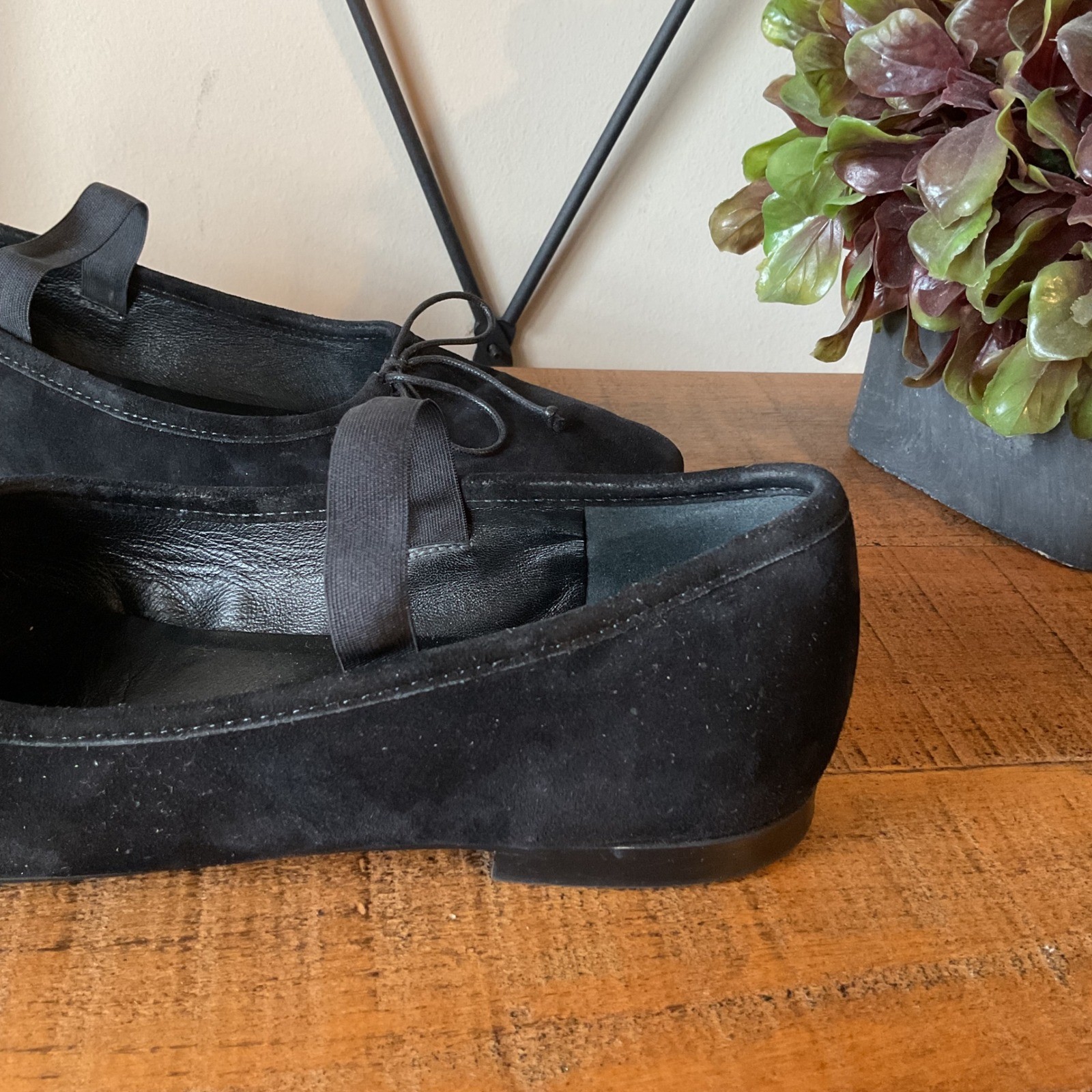 A. Soliani Como Strap Black Suede Mary Jane Ballet Flats Size 38.5 Made in Italy