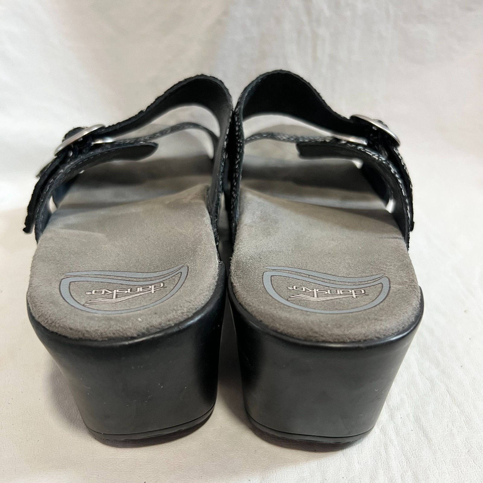 Dansko Sophie sandals black white pebble dot 39 8.5 9 two strap slide clog