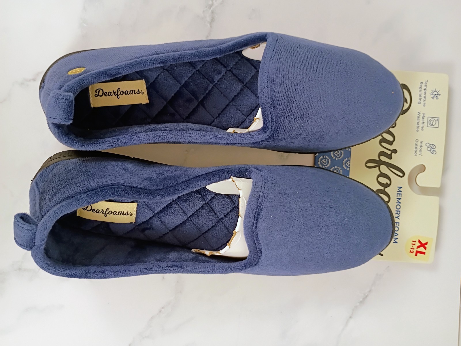 Dearfoams Memory Foam House Slippers, Velour, Closed Back, Womens Size XL, NWT
