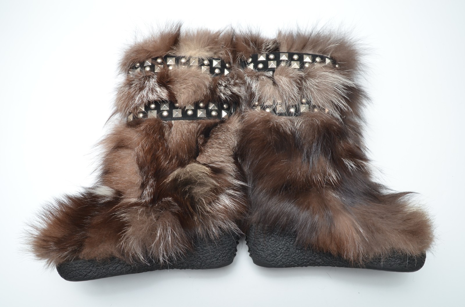 Diavolezza Wedge Platform Fox Fur Brown Gray Boots Women’s sz EUR 37 / US ~ 7