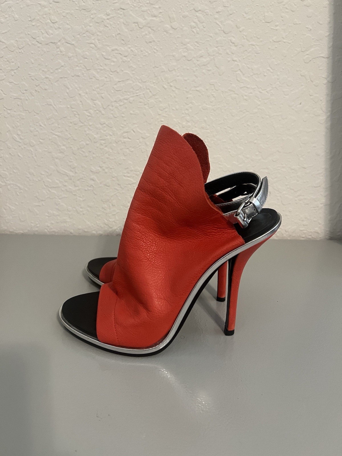 Balenciaga Leather Open Toe Booties Heels Boots 38 1/2 Made In Italy authentic