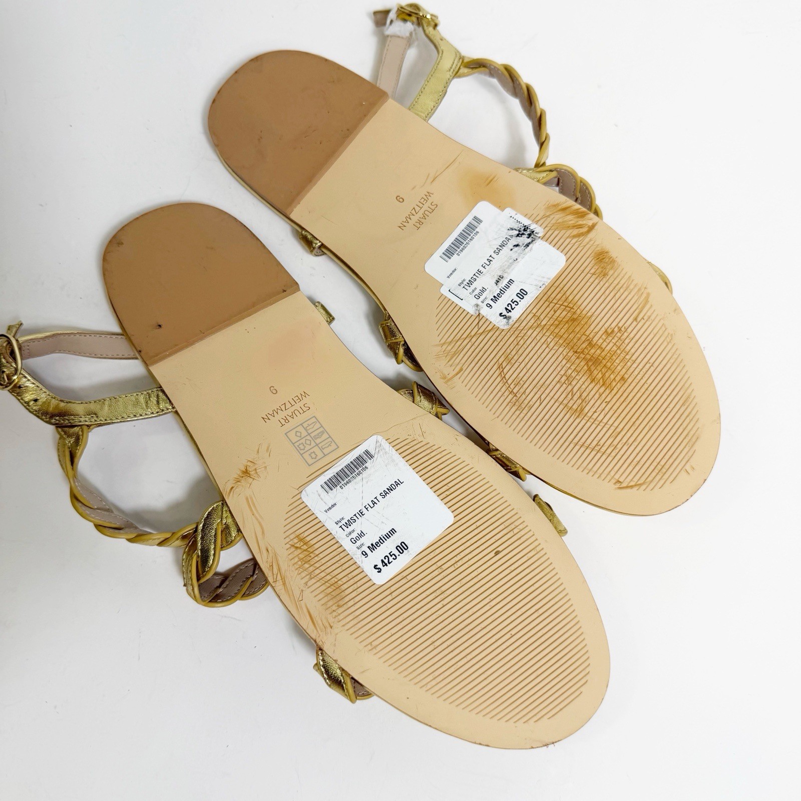 Stuart Weitzman Twistie Flat Sandal Gold Sandal Braided Strap Women’s 9