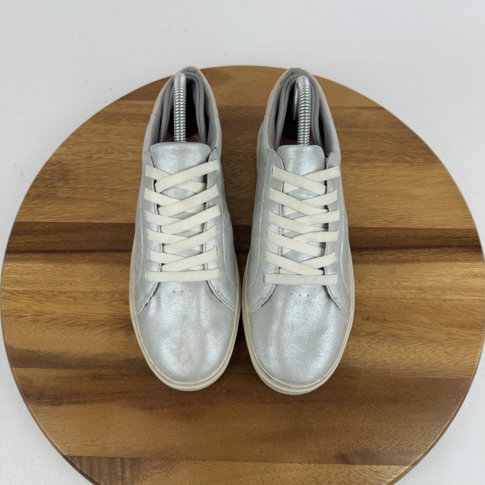 New Womens Dr Scholls Wink Lace Silver Faux Leather Comfort Sneakers Size 8.5 M