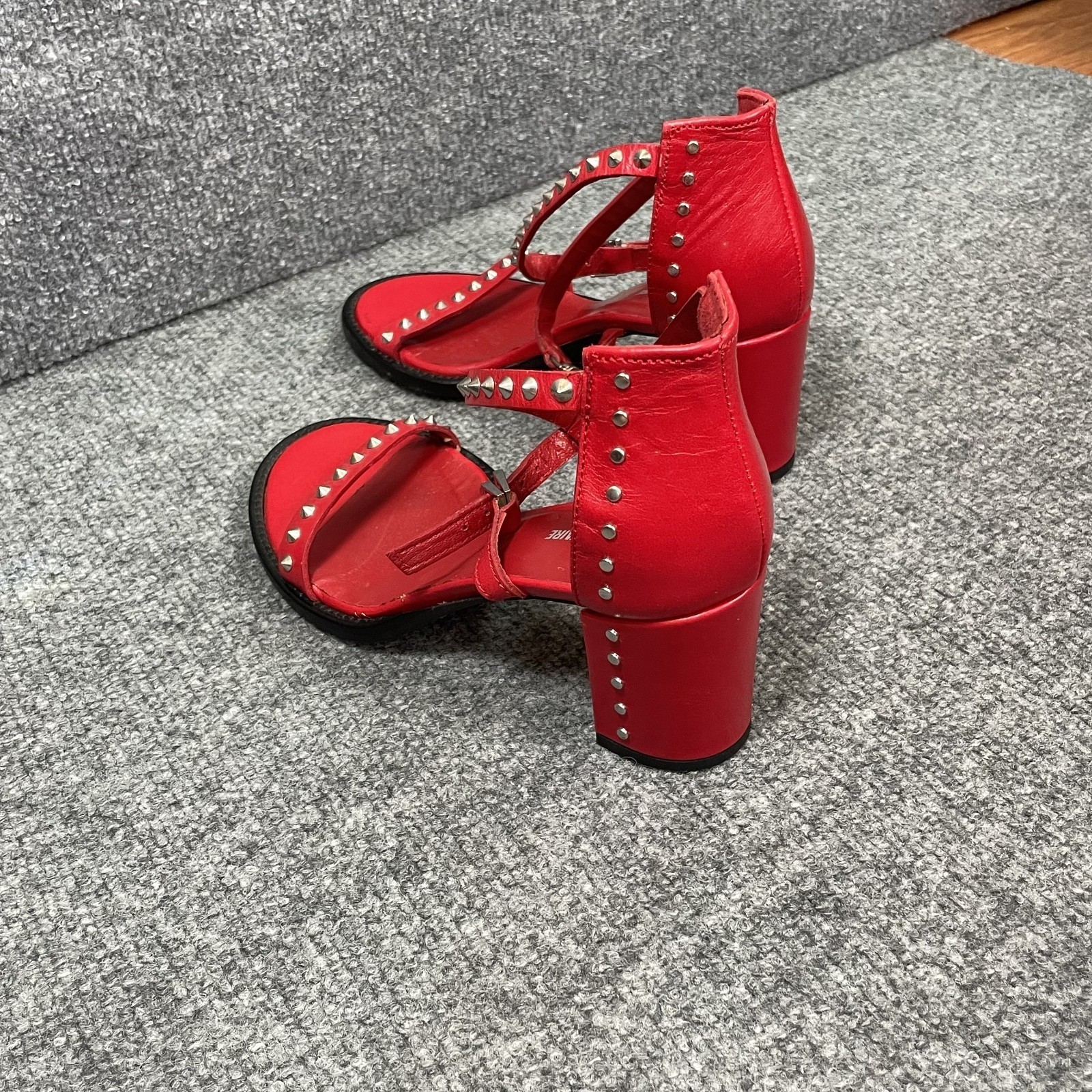 Zadig & Voltaire Block Heel Sandal May Stud Sz EU36 Chunky Red Fits US 6.5 Goth