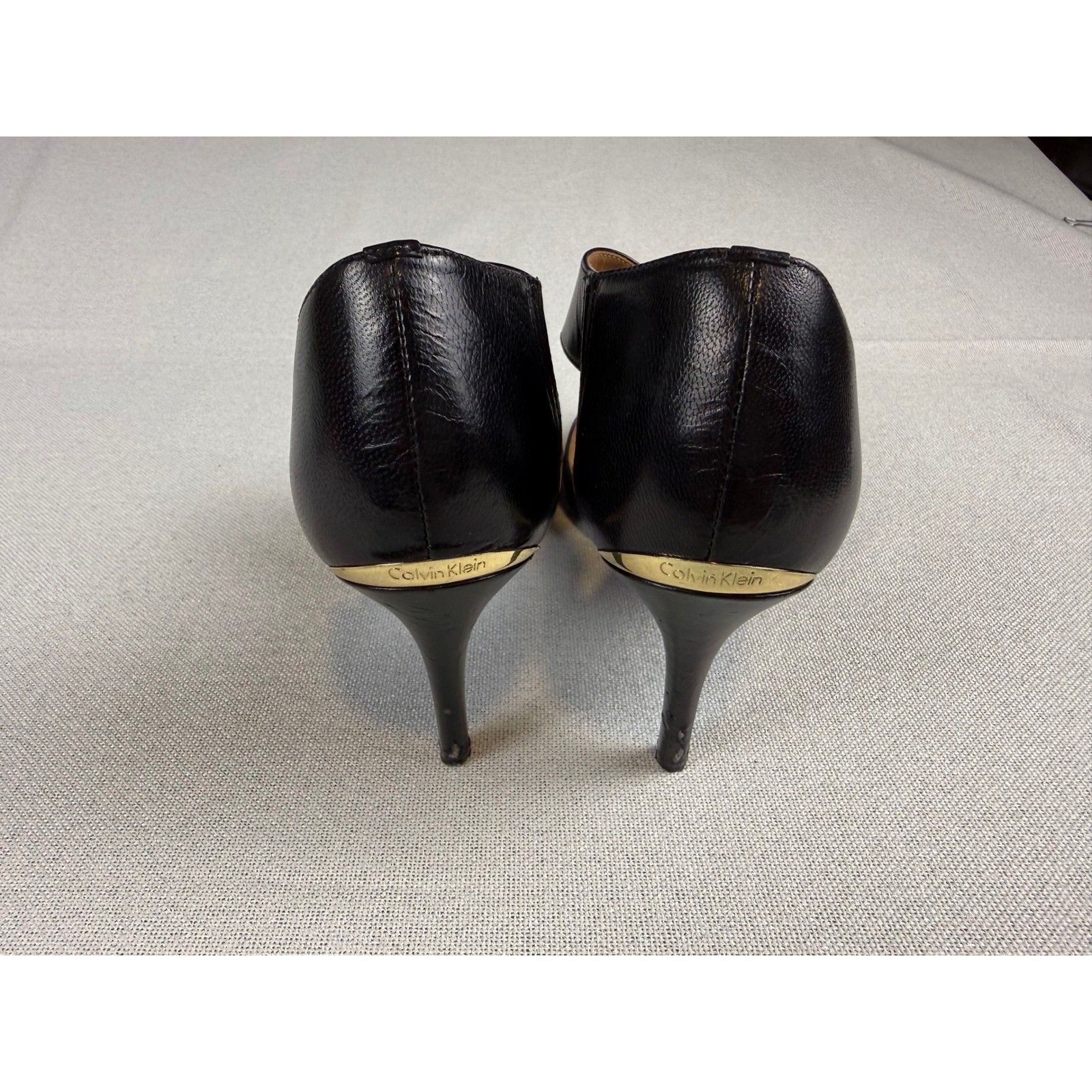 Calvin Klein Women Black Leather Asymmetrical D’Orsay Pointed Toe Stiletto Heels