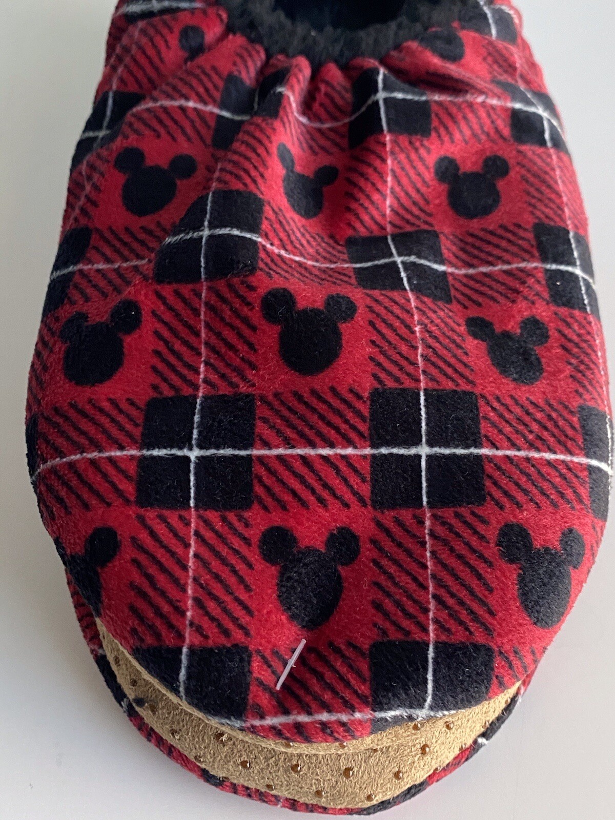 DISNEY MICKEY MOUSE Ears FUZZY BABBA Slipper Socks Sz M-L Anti Skid Red NEW