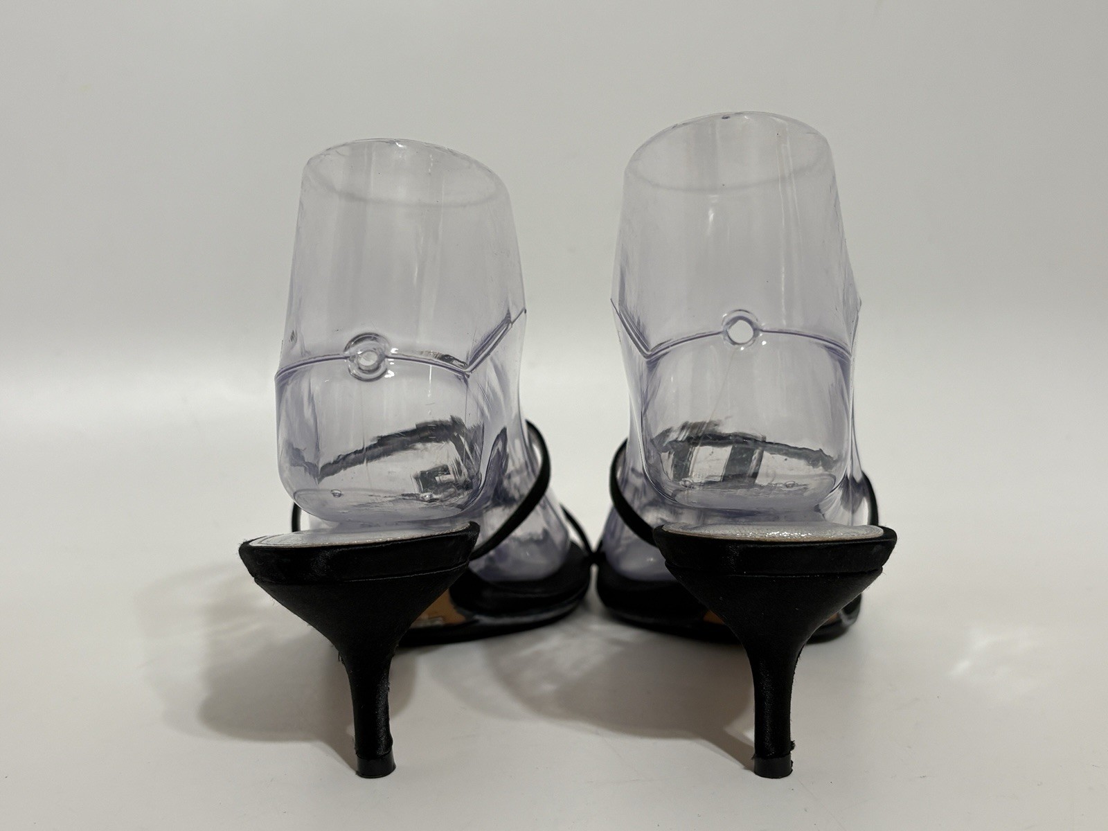 Vtg Dolce & Gabbana Black Satin Crystal Logo Sandal Heels 36