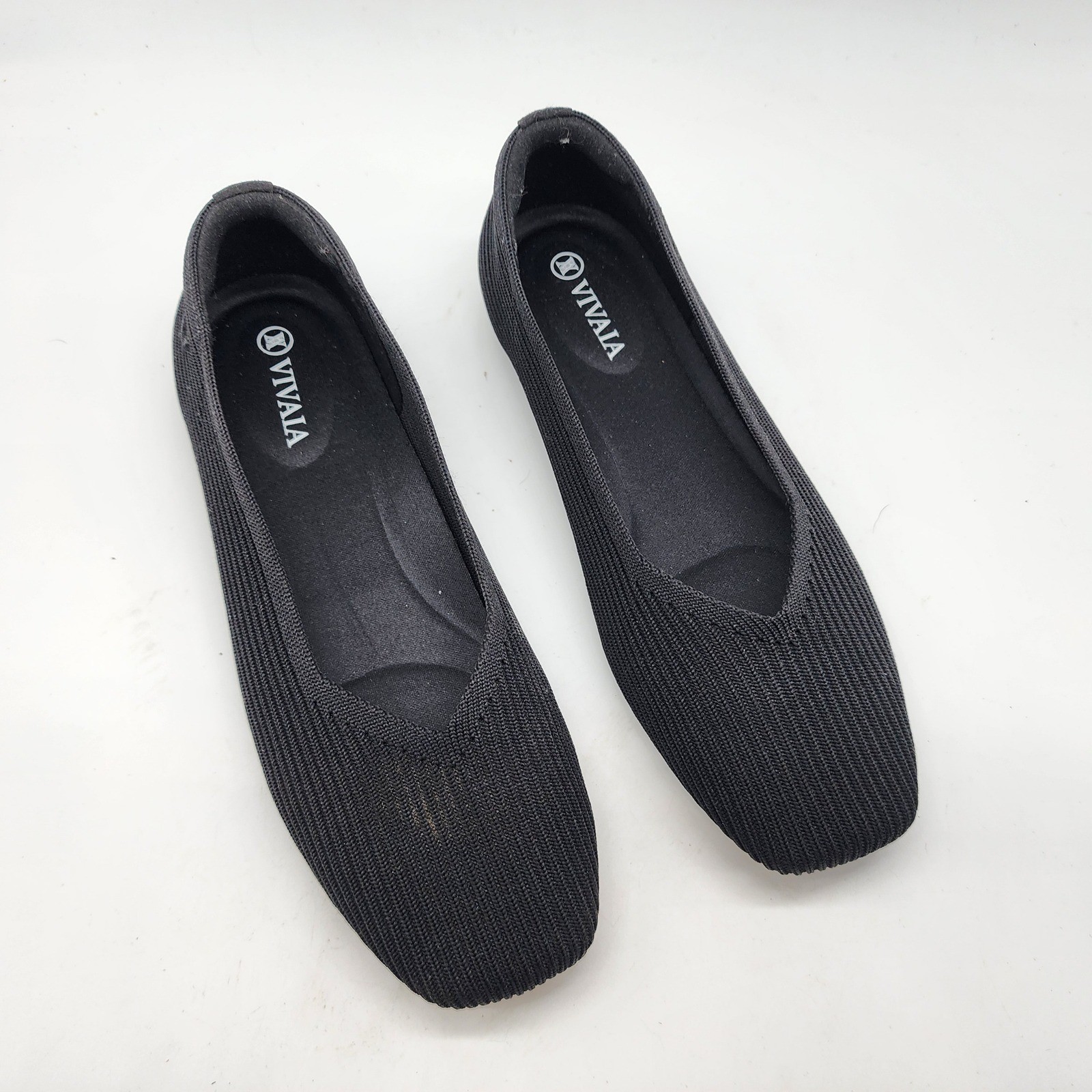 VIVAIA Margot Square-Toe Flats Women’s 35.5 Black Knit Sustainable Comfort Shoes