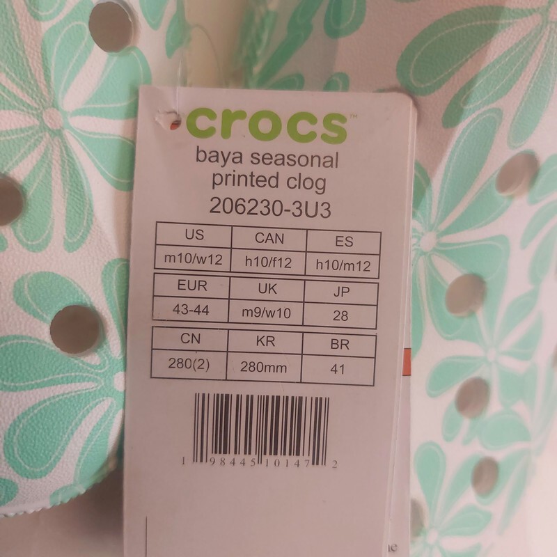 Crocs Baya Seasonal Printed Clogs Womens Size 12 Mens 10 Green White Sandals New
