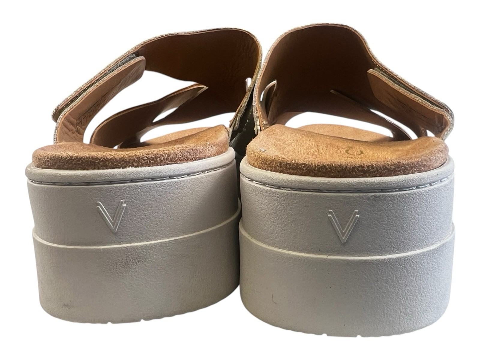 Vionic Uptown Sunset Wedge Slide Sandal Tan Gold Met Leather New Size 7.5