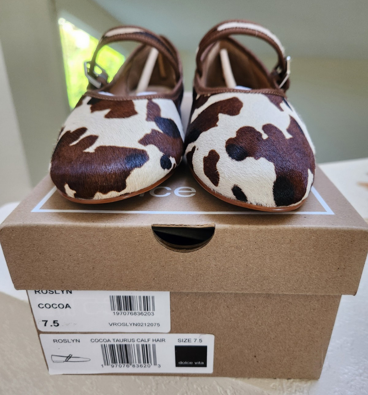 Dolce Vita Roslyn Ballet Flats Cocoa Taurus Calf Hair Real Fur Size 7.5 NIB