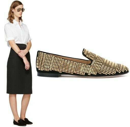Giuseppe Zanotti Dalila Gold Studded Suede Smoking Flats Loafer US 6/ IT 36 $995