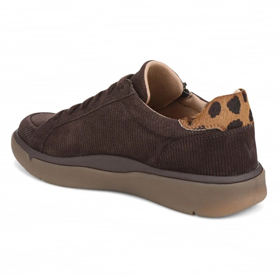 VIONIC Women City Walk AXS Sneaker, Chocolate Ganache Ribbed Suede (NEW)